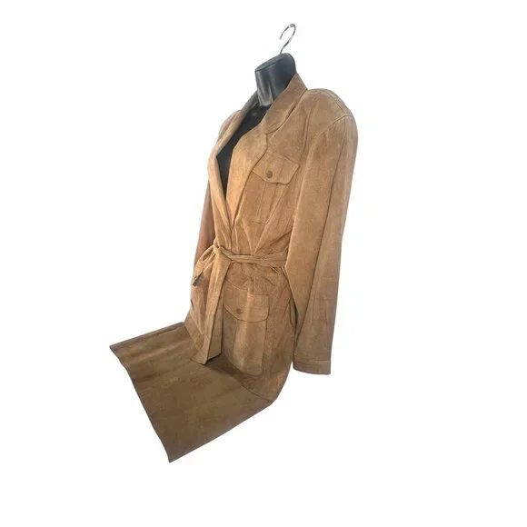 vintage‎ 80's Pia Rucci fine suede safari or western style skirt suit beige sz 8 - Picture 3 of 9